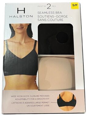 NWT H by Halston 2 Pack Seamless Wireless Bras Black and Nude Bra Small
